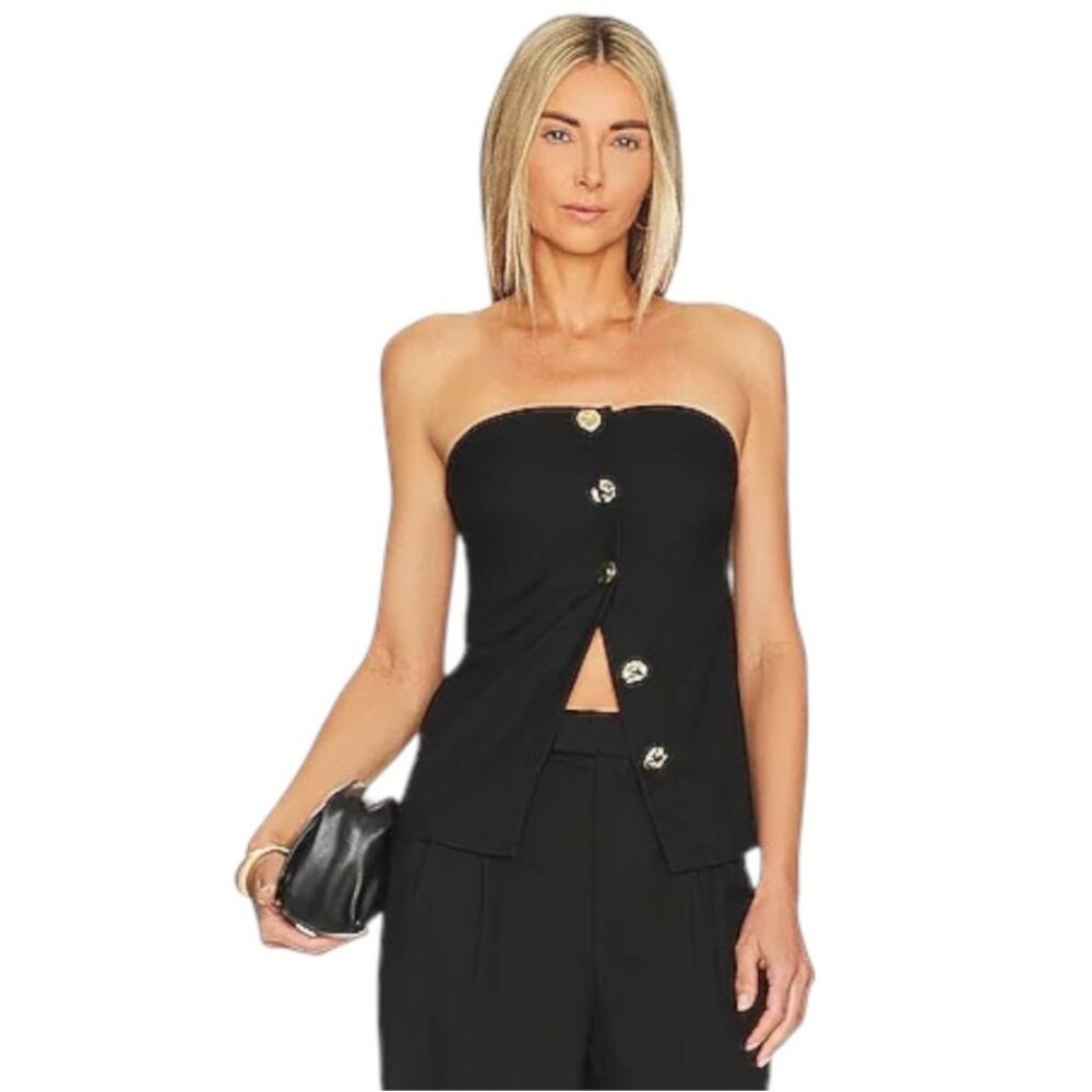 Rails Top Women Medium Black Strapless Gold Button‎ Front Lulu Party Cocktail